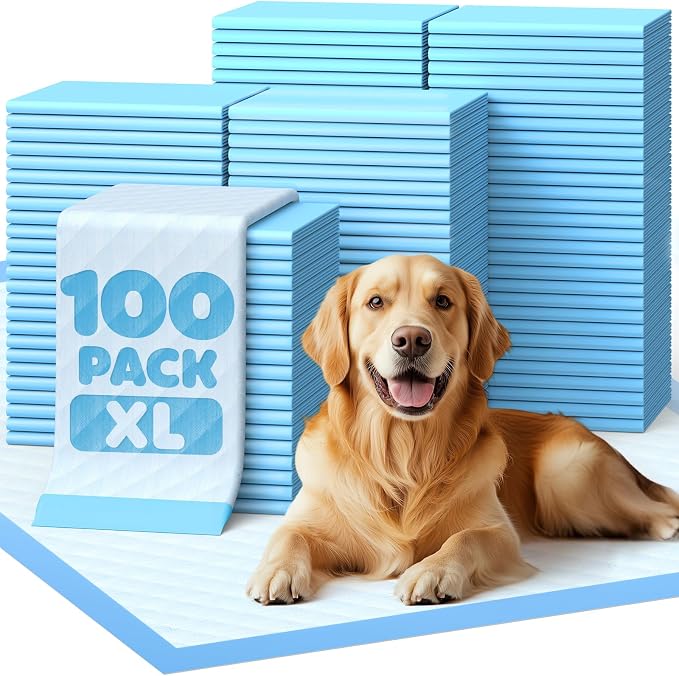 Powools Puppy Pads for Dogs, 34x28 in, 6-Layer Leakproof, 100-Pack | Extra-Large Pee Pads, Disposable, Quick-Dry Dog Pads, High Absorbency, Wee Wee Pads for Dogs, Easy Puppy Potty Training