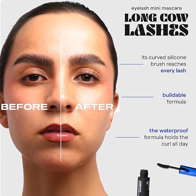 SARELLY, Long Cow Lashes Mini Mascara, Waterproof, Nourishing, Lash-Conditioning, Clean Beauty, Sarelly Creative Lab