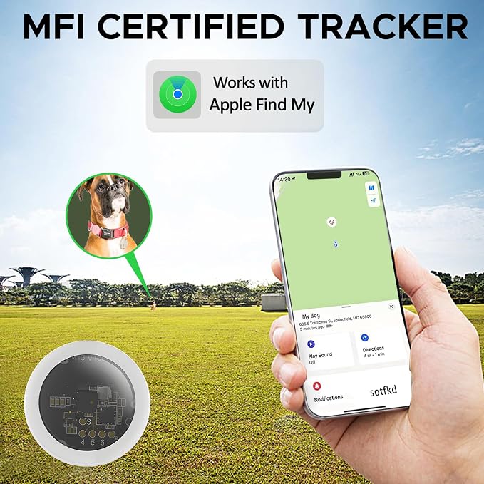 GPS Tracker for Dogs, Mini GPS Pet Tracker with Silicone Cover, IPX8 Waterproof GPS Tracker for Kids,No Monthly Fee,Work with Apple Find My(iOS Only),Dog Tracker Finder Tracker Pets-Pink-5