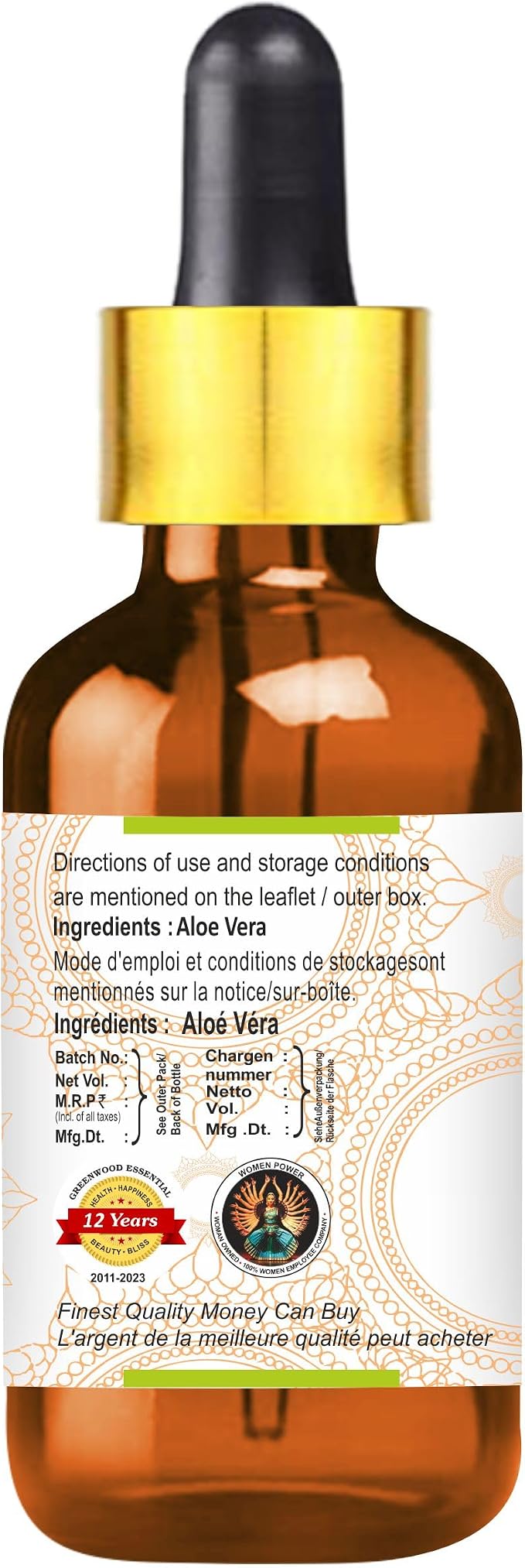 Greenwood Essential Aloe Vera Oil (Aloe barbadensis) with Glass Dropper | Infused | Pure | Non-Sticky | Lightweight | Hydrating Texture | For Skin & Hair | Men & Women | 10ml (0.33 oz)
