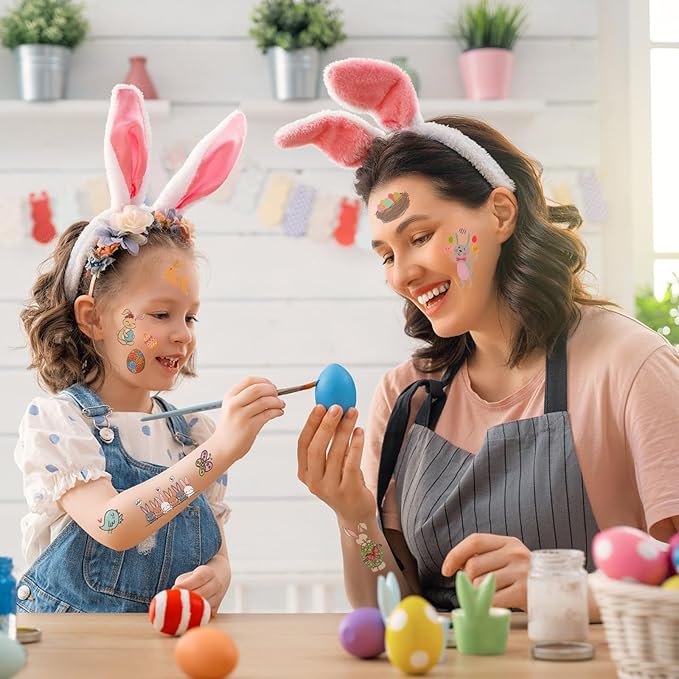 127Pcs Easter Temporary Tattoos for Kids - Non-Toxic Easter Bunny Tattoo Stickers for Face, Easter Basket Stuffers, Party Favors, Egg Hunt, Goodie Bag Fillers & Spring Festive Party Gift