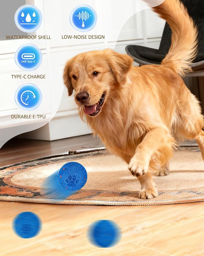 Interactive Dog Ball for Large Dogs, Self Moving Toy with Bouncing & Vibrating, 3.1" Chew-Resistant E-TPU, Indestructible, IPX7 Waterproof, Low Noise, Gift Bag – Perfect for Medium/Large Breed Dogs