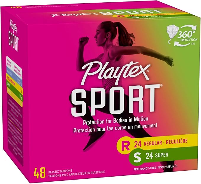 Playtex Sport Tampons, Multipack (24ct Regular/24ct Super Absorbency), Fragrance-Free - 48ct (Pack of 2)