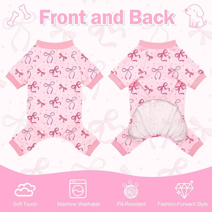 Dog Pajamas for Small Medium Dogs Pjs Pink Bow Dog Onesie Breathable Puppy Pj Pet Stretchy Soft Sleepwear for Spring Summer Costume-L