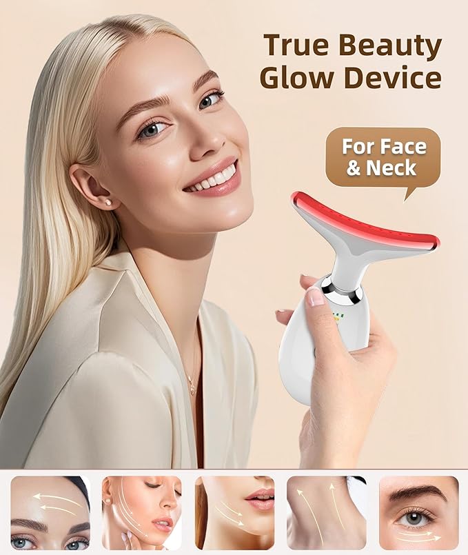 ELISHINE 7 Color Face and Neck Massager Light Therapy, Red Light Based Facial Massager for Skin Care, Smoothing, Firming (White)