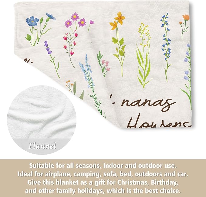 Nana Gifts, Floral Printed Blanket, Nana Birthday Gifts | Nana Gift from Grandkids, Best Grandma Gift on Grandparents Day, Christmas, Soft Throw Blanket 60'' x 80''