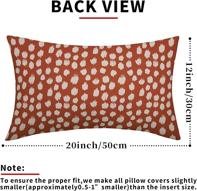 Burnt Orange Cream Dots Lumbar Pillow Covers 12x20 Set of 2 Boho Design Polka Dot Print Throw Pillows Modern Outdoor Decorative Pillowcase Rectangle Linen Cushion Cases Decor for Sofa Couch Bed