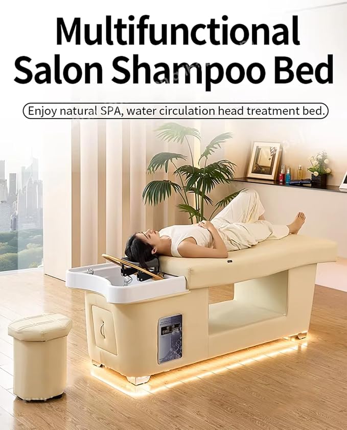 Massage Shampoo Bed,Multifunctional Head Treatment Bed,Supports Water Circulation｜Fumigation｜Light Therapy Massage Table for Spa Beauty Salon