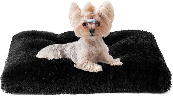 EHEYCIGA Fluffy Dog Crate Bed for Small Dogs, Plush Crate Pad, Black | Calming Anti Anxiety Small Dog Bed, Washable Soft Warm Faux Fur Crate Mat with Non-Slip Bottom