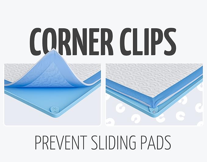 Dog Pee Pad Holder Tray Fits for 30” x 23” Pee Pads - 1 Pack - Blue | Corner Lock Holes, Raised Edges, Non Spill, Easy to Clean Silicone Dog Potty Tray Holder, For Indoor Floor Protection