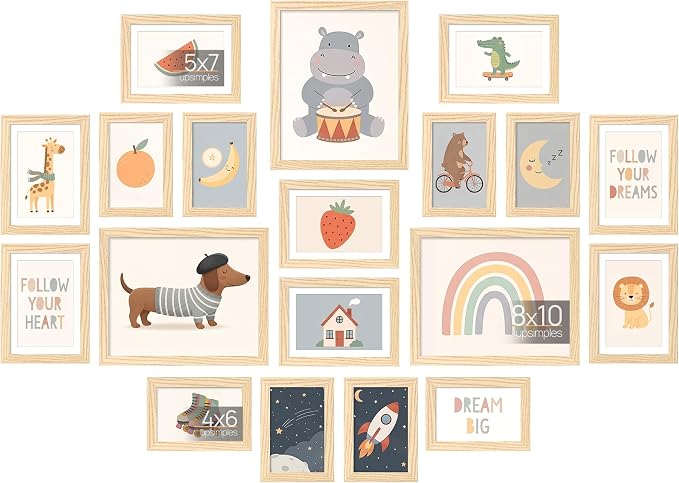 upsimples Picture Frames set of 19, Including 8x10, 5x7, 4x6 Natural Frame | Multi Picture Frames Collage Wall Decor, Gallery Wall Frame Set, Gift For Christmas, Mothers' day, Wedding, Dorm, Living Room