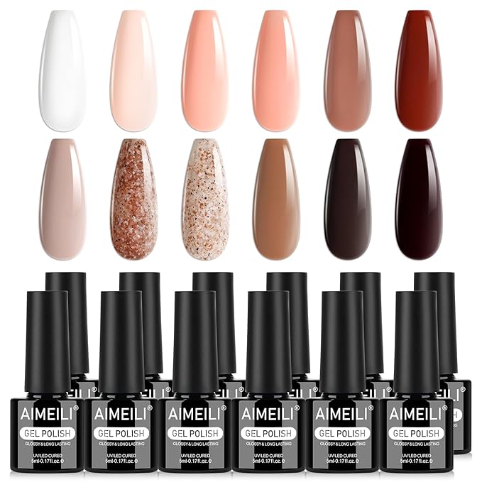 AIMEILI Gel Nail Polish Set 12pcs, Hema Free, Cruelty Free, Vegan, Soak Off U V LED Nail Art Manicure Salon DIY at Home for Women - Kit 40