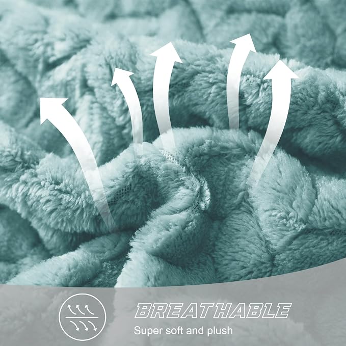 Exclusivo Mezcla Soft Fleece Bed Blanket Twin Size, 60”x80”, Celadon | Cozy Fluffy Lightweight Blankets for Summer, Decorative Plush Flannel Throws for Living room, Bedroom with Leaves Pattern