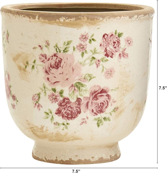 Nearly Natural 7.5 in Tuscan Ceramic Floral Print Planter for Decor | Vintage Floral Design, Quality Ceramic, 7.3 Qt. Container, Indoor Country Chic Decor