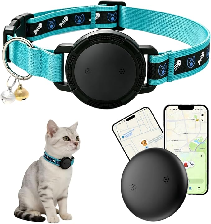 GPS Cat Tracker Collar (Android & iOS), Real-Time Activity Tracking Blue | Bluetooth Smart Finder tag No Subscription, Works with Apple Find my App & Google Find Hub, Anti-Lost for Pet Items Kitten