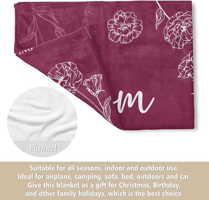 GiltGlimmer Mom Birthday Gifts, Mom Floral Blanket Burgundy, 60" x 50" | Gifts for Moms from Daughter Son, We Love You Present for Mother Mommy Christmas Mothers Day