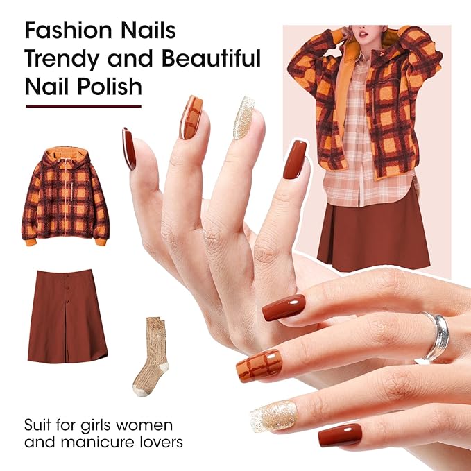 Gellen 12-Color Nail Polish Set, 10ml Fall Winter Trendy Air Dry Regular Nail Polish for Women Finger Toe & Fake Nails, Not UV Gel, Toxin TPO HEMA Free, Black White Gray Nude Red Brown Gold Silver Set