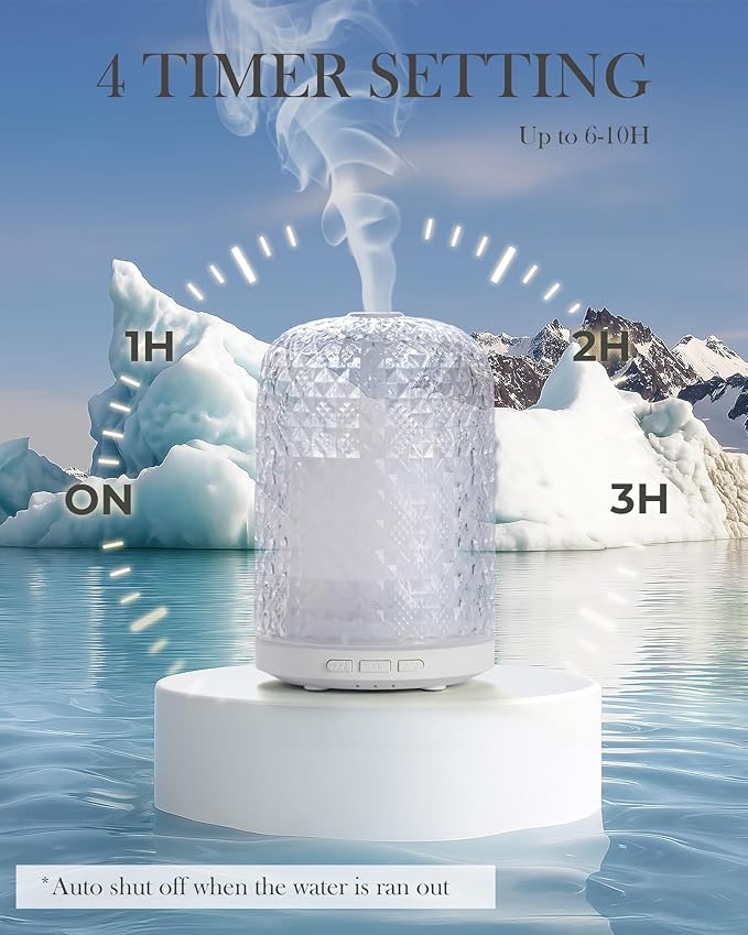 Essential Oil Diffuser - 2.4MHz Ultrasonic Glass Diffuser with Pulse/Continuous Mist & Night Light, Waterless Auto-Off, Silent Aromatherapy Diffuser for Home, Office, Yoga, Spa, Gifts & Home Decor.