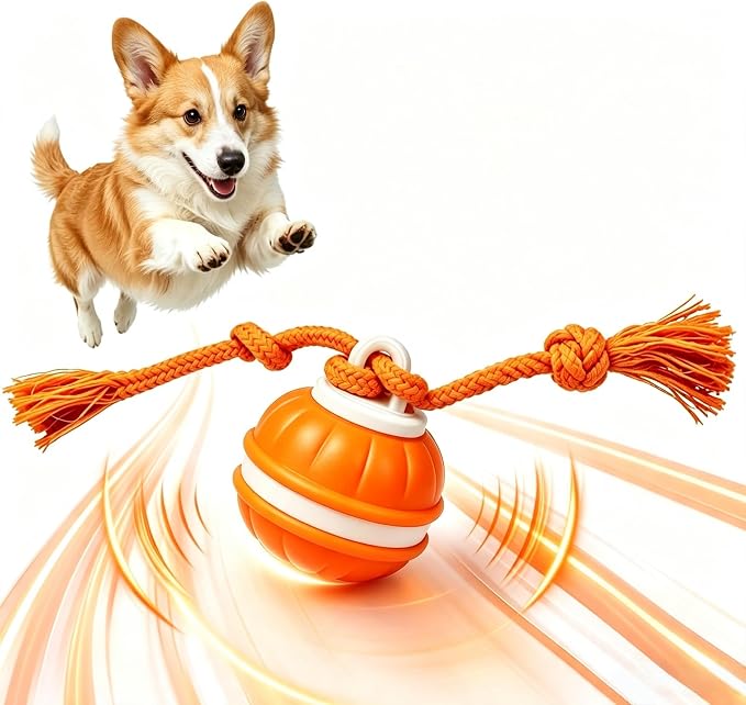 Interactive Dog Ball, 360° Self-Moving, USB-C, LED and Squeaker