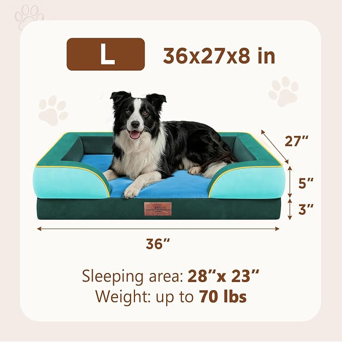 Comfort Expression Orthopedic Dog Beds for Large Sized Dog with Bolster | Waterproof Dog Couch Bed with Washable Cover & Non-Slip Bottom, Supportive Egg Crate Foam Large Pet Bed, 36x27 Inch
