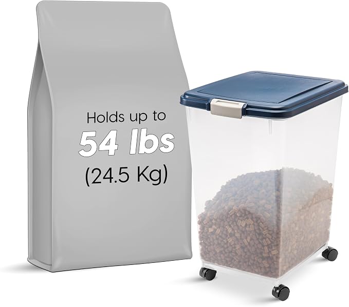 IRIS USA Dog Food Storage Container, Up to 54 lbs, Navy, Made in USA