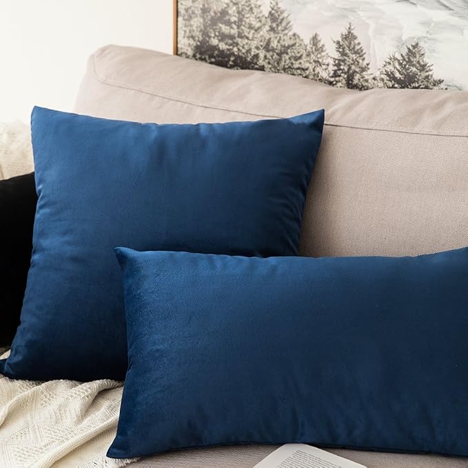 MIULEE 12x20 Inch Lumbar Velvet Throw Pillow Cover Set of 1 Dark Blue | Soft Luxury Decorative Throw Pillow Cover, Single Rectangle Cushion Case, Home Decor for Chair Couch Sofa Bedroom Car Bed