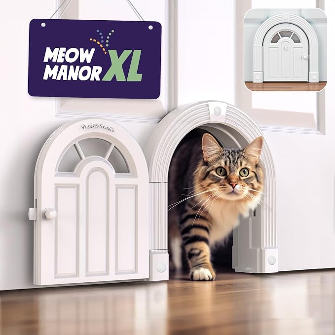 Purrfect Portal Meow Manor® Extra Large Interior Cat Door, No-Flap Pet Door for Interior Doors, Easy DIY Installation, Cat Door for Cats up to 30 lbs, White
