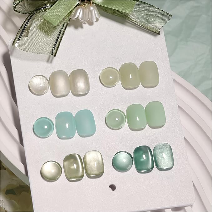 GAOY Cat Eye Gel Nail Polish Set with Magnet for Jelly Green Glitter Holographic Cat Eye, Salon Gel Manicure and Nail Art DIY at Home, Mint Green
