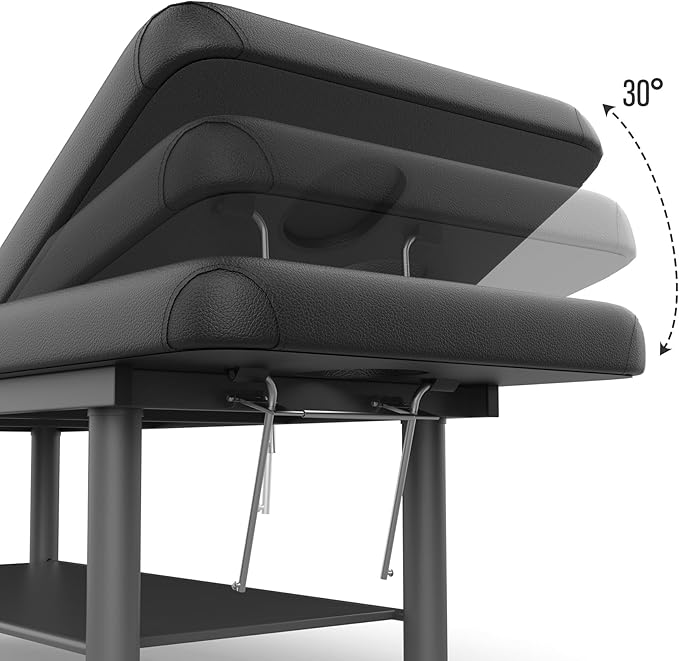 pouseayar Heavy Duty Professional Stationary Massage Bed Wide Stationary Massage Table with Backrest for Treatment Table Physical Therapy Spa Facial Bed, Metal Frame PU Leather, Black