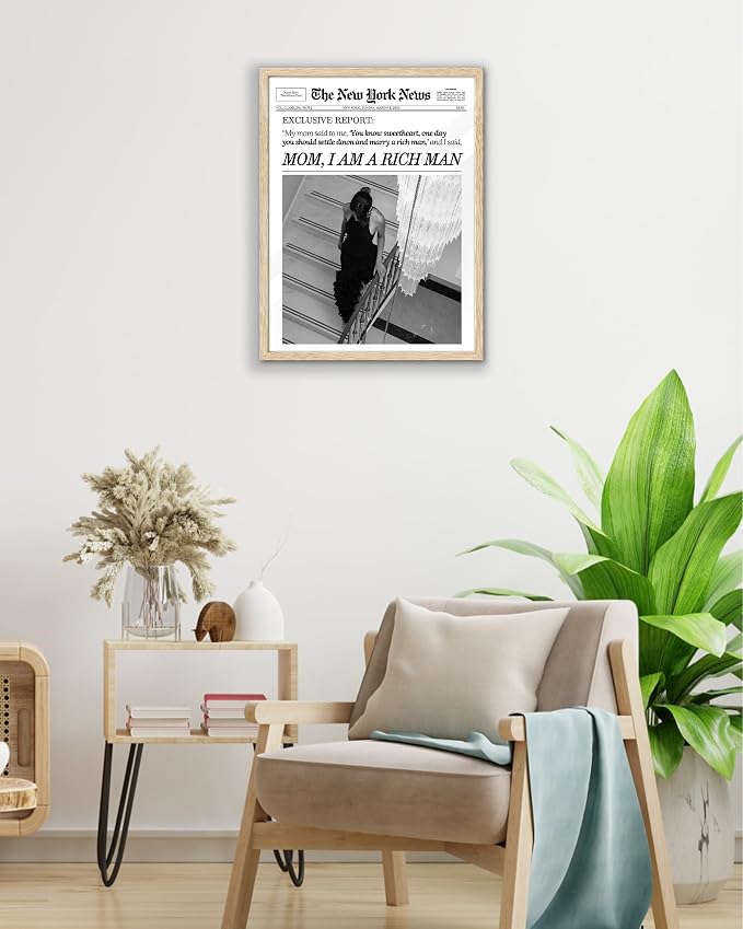 EcoHest 12x16 in Mom I Am a Rich Man Newspaper Canvas Art | Unframed Canvas Print, Girly Fashion Magazine Wall Decor for Bedroom, Apartment, Dorm Room, College Room, 1Pack