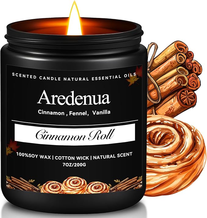 Cinnamon Roll Candle – Warm Holiday Cinnamon Aroma - Cozy Christmas Seasonal Candles Gift, Hand-Poured Soy Candles for Christmas Home Décor & Cozy Winter Gifting