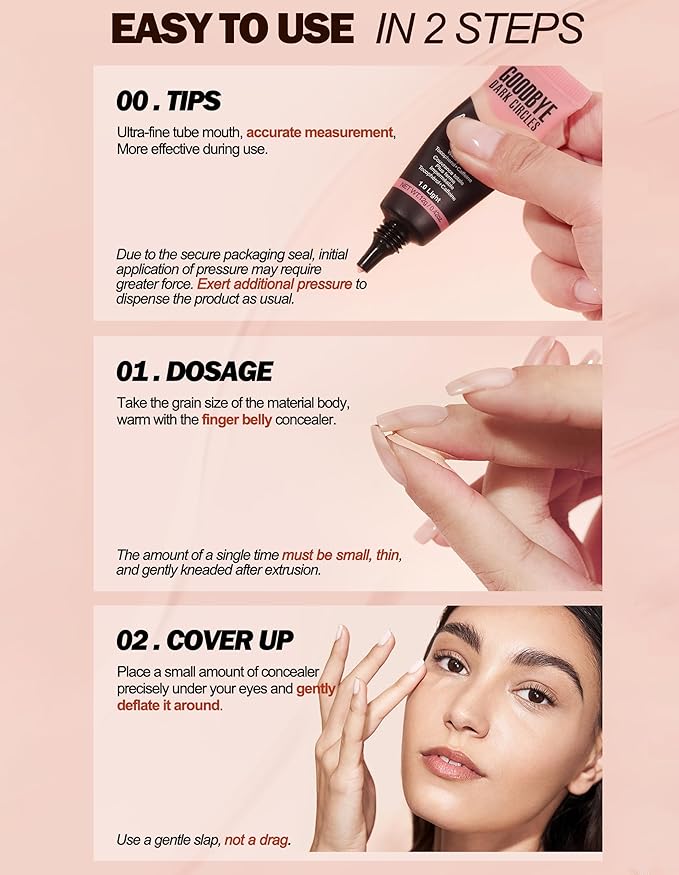Erinde Under Eye Full Coverage Concealer, Color Corrector for Dark Circles, Fine Lines, Redness & Discoloration, Waterproof Natural Finish Dark Circles Under Eye Concealer, 01 Light
