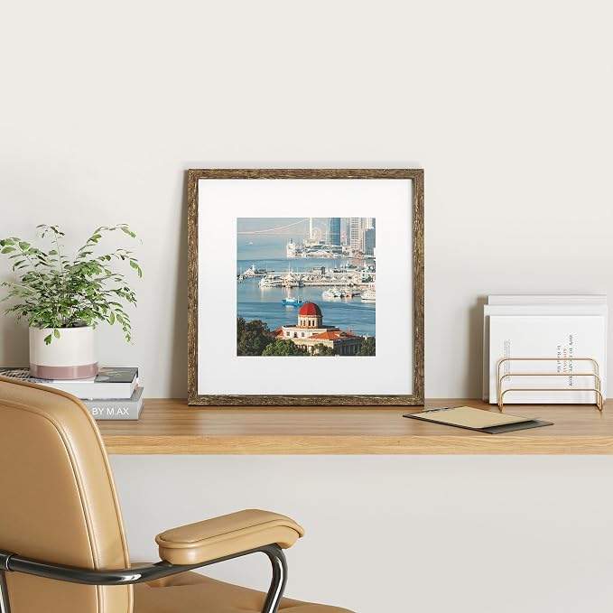 12x12 Picture Frame Set of 9, Display Pictures 8x8 with Mat or 12x12 without Mat, Multi Collage Gallery Square Photo Frames for Wall or Tabletop,Distressed Brown