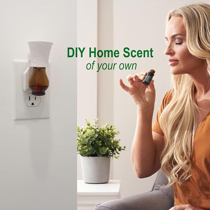 Plug in Oil Diffuser, 1 Set Blank for DIY Air Freshener Make Unique Home Scent Aromatherapy, Work with Essential Oil, EO+Water, Fragrance Refill for Plugins (White Warmer + Glass + Wick)