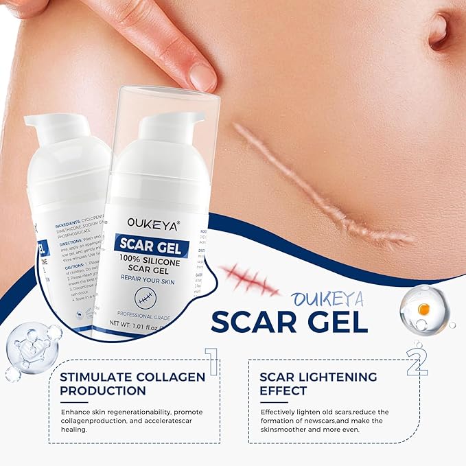 OUKEYA Silicone Scar Gel - 100% Silicone Cream Perfect for Sensitive Skin, Say Goodbye to Old and New Scars (30ml)