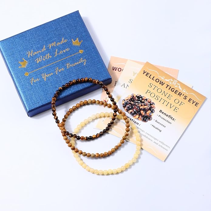 NCB 2.3-Piece 4mm Natural Crystal Gemstone Stretch Bracelets – Handmade Reiki Energy Healing Jewelry for Meditation,Yoga, Unisex