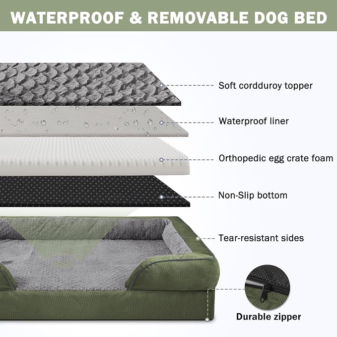 Orthopedic Dog Beds Large Sized, XL Egg-Crate Foam Dog Couch with Washable Removable Cover, Waterproof Lining and Nonskid Bottom