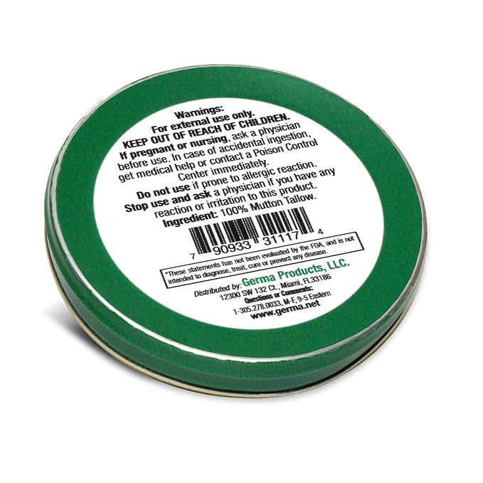 Germa Mutton Tallow Cream - 100% Pure Sebo Flandes Moisturizer for Hands & Sunburn Relief, Adult Skin Care, 0.7oz