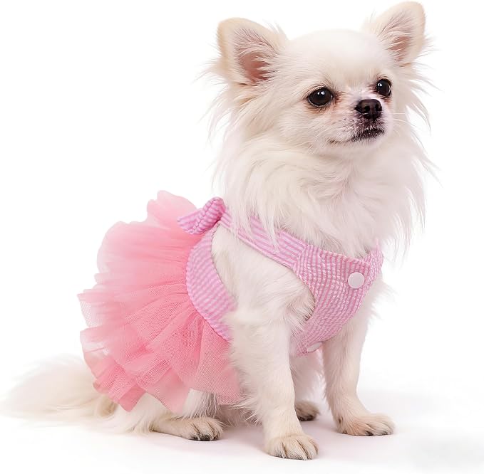 Dog Dress, Fashion Puppy Tutu Princess Dresses for Small Dogs Girl, Sweet Skirt with Dog Bowknot Clips, Spring Dog Cat Clothes Pet Apparel (Pink Dress Tutu, Large)