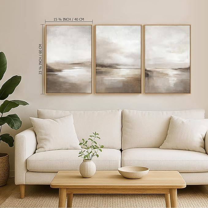 SAFERRYHOME Neutral Abstract Landscape Shapes Wall Art,3 Panels 16x24 Inch | Minimalist Framed Canvas Print Set, Abstract Illustrations Modern Nordic Calm Decor for Living Room,Bedroom,Bathroom,Hallway