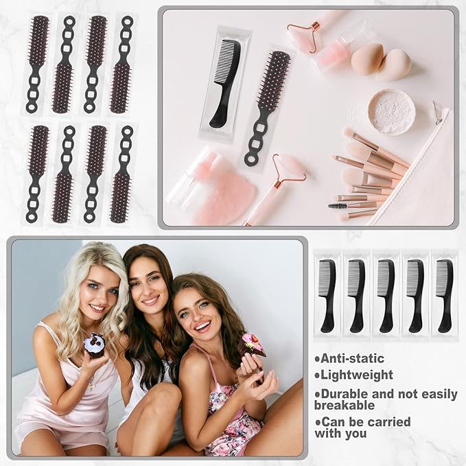 Hair Brush and Combs Bulk Individually Wrapped for Homeless,Disposable Hair Combs Bulk Hair Brushes Detangling Hairbrush for Women Shelter Nursing Hotel Church Charity Supplies200
