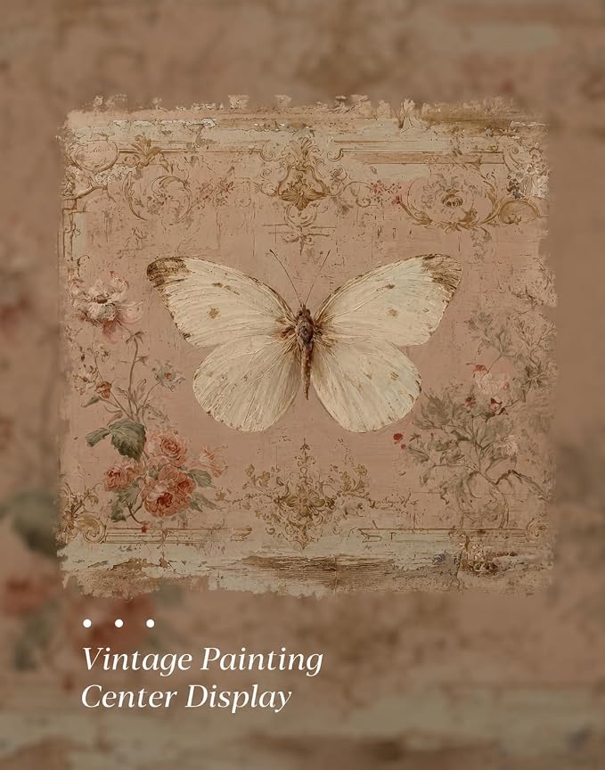 Gold Framed Wall Art, Vintage White Butterfly Canvas Prints, French Country Antique Insect Picture Wall Decor, Neutral Pink Cottagecore Artwork for Living Room Bedroom 9x11 inch