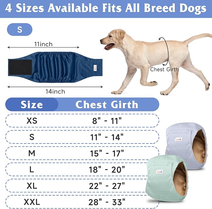 5 Pack Dog Diapers Male Reusable, Premium Belly Bands for Dogs, High Absorbing Male Dog Pee Wraps for Doggie in Incontinence or Excitable Urination Green XS