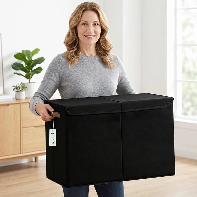 Large Toy Storage Box with Lids, Collapsible Sturdy Baby Storage Organizer Chest Bin Basket for Kids, Boys, Girls, Playroom, Nursery, Bedroom, Closet 25"x13"x16" (Black)