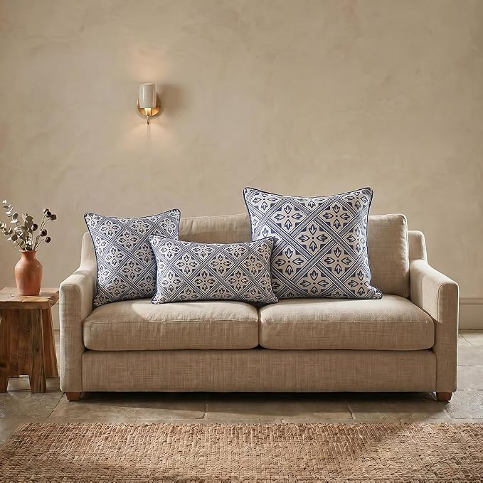 patdrea Designer Vintage Linen Throw Pillow Cover,18"x18"-Ivar C | Decorative Pillow Case,Chinoiserie Blue Floral Print Pillow Cover for Couch Living Room Bedroom Sofa