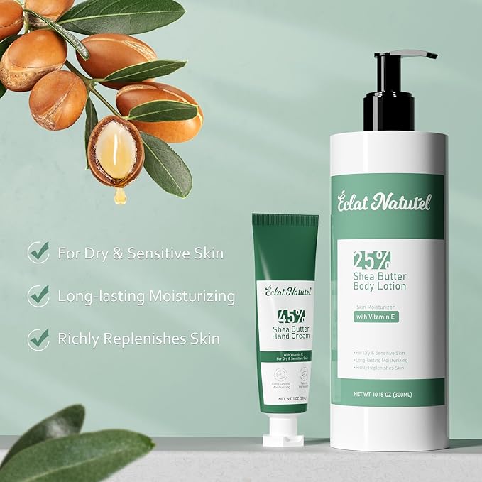 Hand Cream & Body Lotion Set, with Shea Butter & Vitamin E Lotions for Dry Skin, Deep Moisturizing Nourishing Skin Moisturizer, 1 Fl Oz Hand Cream & 10.15 Fl Oz Body Lotion