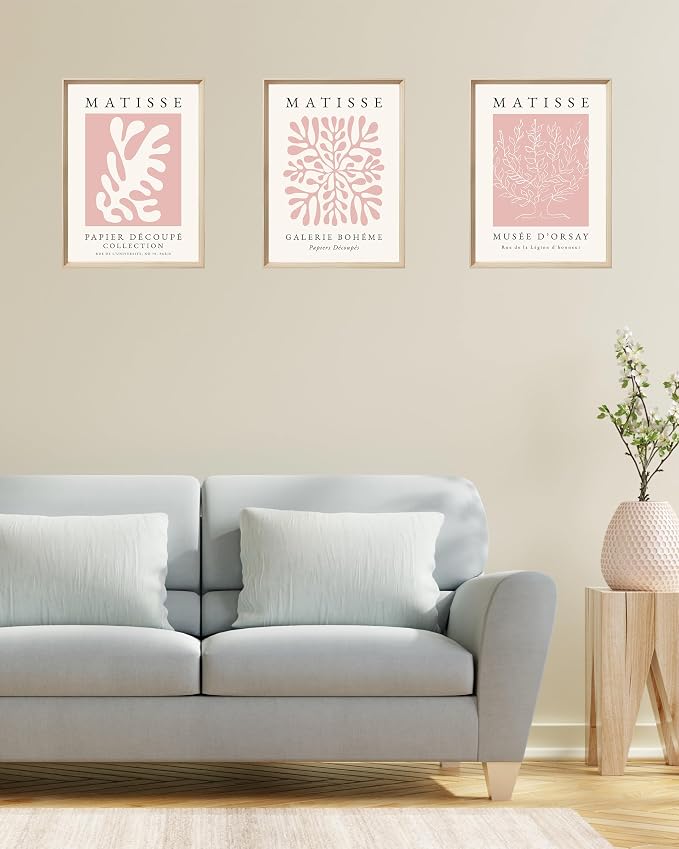 Framed Matisse Pink Wall Art Set of 3, Abstract Canvas Prints | 12x16IN High Framed Design Canvas Prints, Matisse Inspired Minimalist Wall Decor for Living Room Bedroom Bathroom