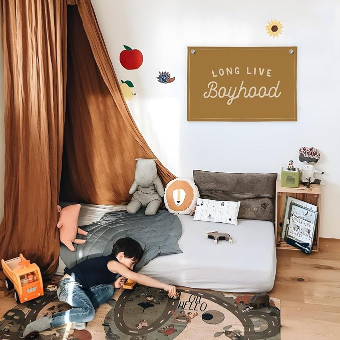 Long Live Boyhood Orange Fall Banner Boy Room Decor,Banner Flag Nursery Playroom Wall Decor for Boys Bedroom Living Room Dorm Toddler Decorations for Kid Banner Wall Hanging Flag Linen Banner 30x20
