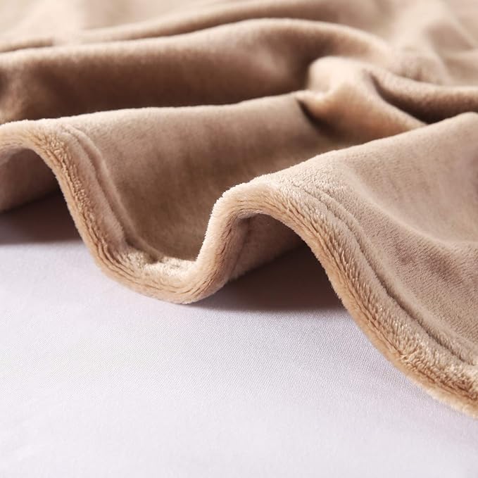 TASTHROW Large Flannel Fleece Throw Blanket, 60×80 Inch - Light Coffee | Cozy Lightweight Thick Blanket - All Seasons Suitable for Women, Men and Kids