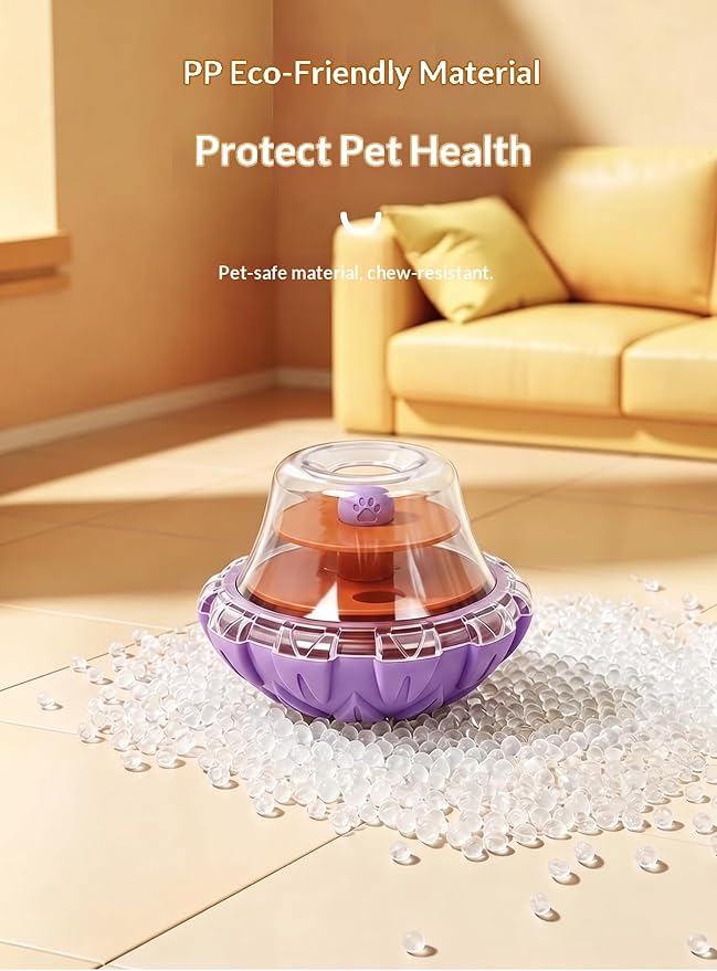 Tumbler Treat Dispenser, Pet Puzzle Slow Feeder Toy for Cats and Dogs, Wobbling Interactive Toy with Transparent Window, Maze-Style Baffle Increases Difficulty, PP Eco-Friendly Material, Purple